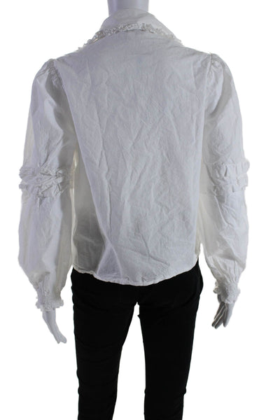 Walter Baker Womens Cotton Long Sleeve Ruffle Trim Buttoned Shirt White Size M