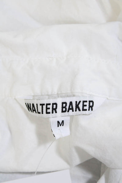 Walter Baker Womens Cotton Long Sleeve Ruffle Trim Buttoned Shirt White Size M