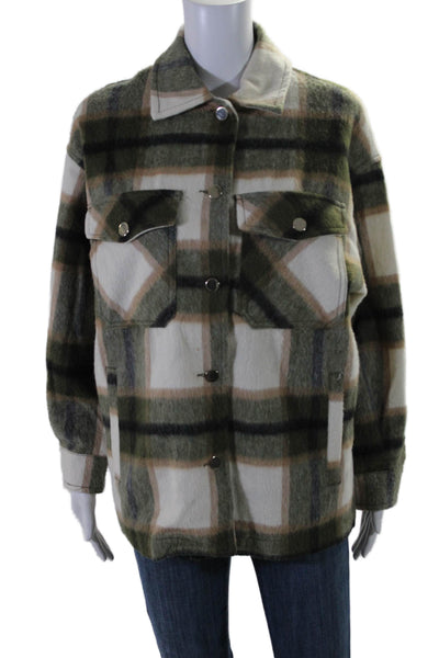 Zara Womens Green Plaid Collar Button Front Long Sleeve Jacket Size XS