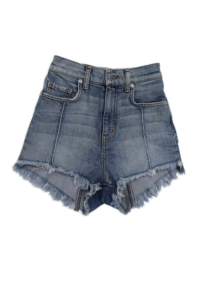 Revice Womens Blue Medium Wash Distress High Waisted Denim Shorts Size 25