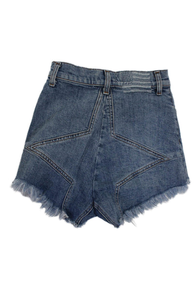 Revice Womens Blue Medium Wash Distress High Waisted Denim Shorts Size 25