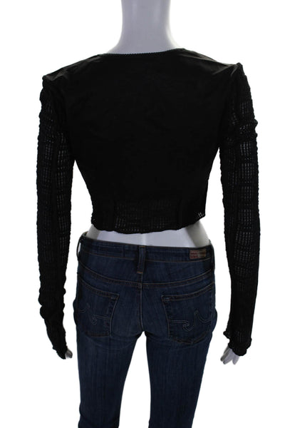 Guizio Womens Long Sleeve Square Neck Basic Crop Top Black Size Small