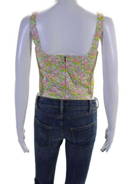 With Jean Women's Scoop Neck Sleeveless Corset Cropped Top Floral Size S