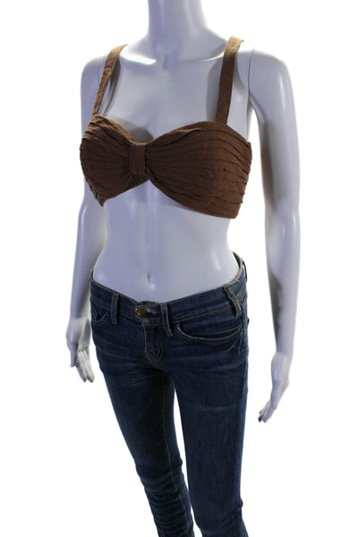 Ronny Kobo Women's Spaghetti Straps Cropped Linen Cropped Top Brown Size L