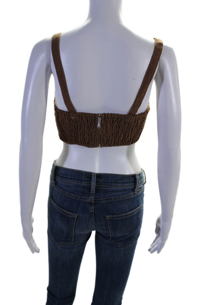 Ronny Kobo Women's Spaghetti Straps Cropped Linen Cropped Top Brown Size L