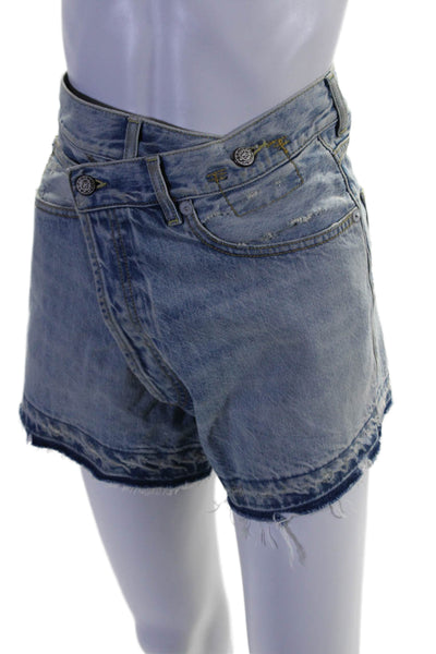 R13 Women's Light Wash Button Closure Five Pockets Cut-Off Denim Shorts Size 26