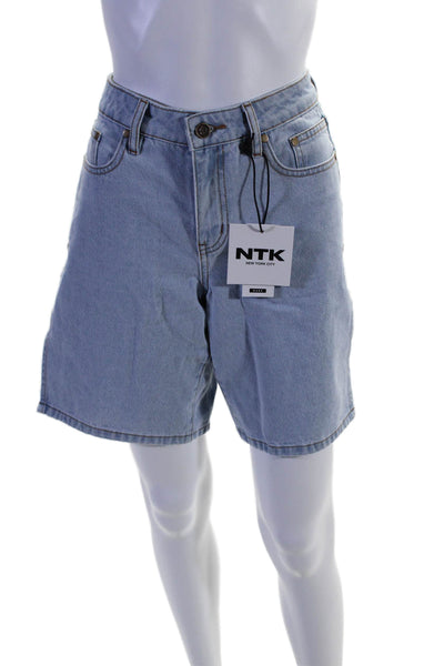 NTK NYC Women's Light Wash Slit Hem Five Pockets Bermuda Shorts Size 26