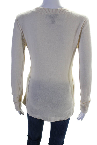 Aqua Cashmere Womens Cashmere Knit V-Neck Pullover Sweater Top Cream Size M