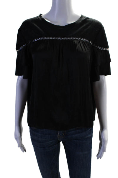 Generation Love Womens Linen Blend Black Cut Out Short Sleeve Blouse Top Size S