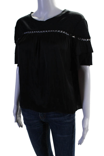 Generation Love Womens Linen Blend Black Cut Out Short Sleeve Blouse Top Size S