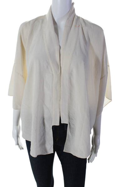 Elizabeth and James Womens Silk V-Neck Short Sleeve Blouse Top Cream Size XS