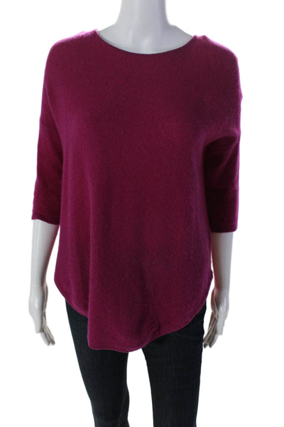 360 Cashmere Womens Cashmere Long Sleeve Curved Hem Knit Blouse Fuschia Size XS