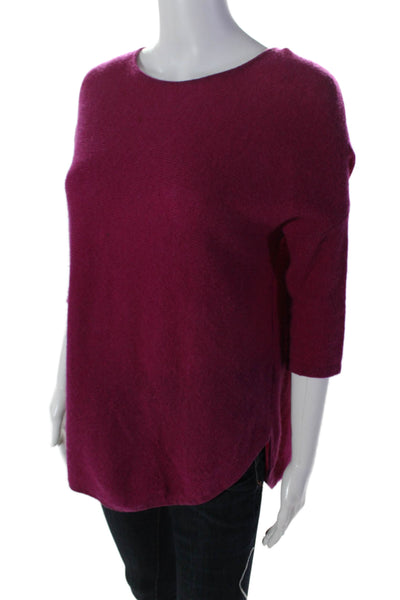 360 Cashmere Womens Cashmere Long Sleeve Curved Hem Knit Blouse Fuschia Size XS