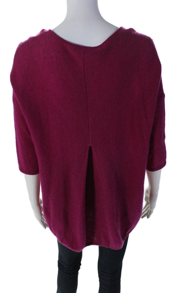 360 Cashmere Womens Cashmere Long Sleeve Curved Hem Knit Blouse Fuschia Size XS