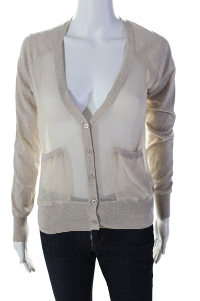 Haute Hippie Womens Silk V Neck Sheer Knit Trim Buttoned Cardigan Beige Size XS