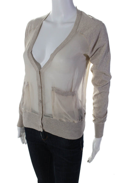 Haute Hippie Womens Silk V Neck Sheer Knit Trim Buttoned Cardigan Beige Size XS