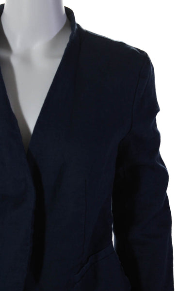 Cynthia Rowley Womens Linen Open Front Lined Jacket Blue Size S