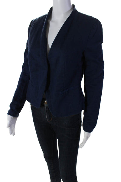 Cynthia Rowley Womens Linen Open Front Lined Jacket Blue Size S