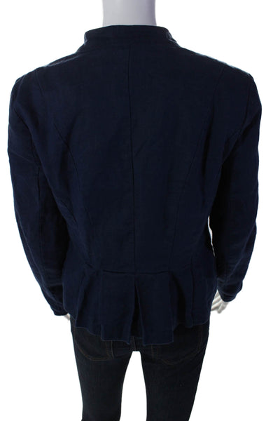 Cynthia Rowley Womens Linen Open Front Lined Jacket Blue Size S