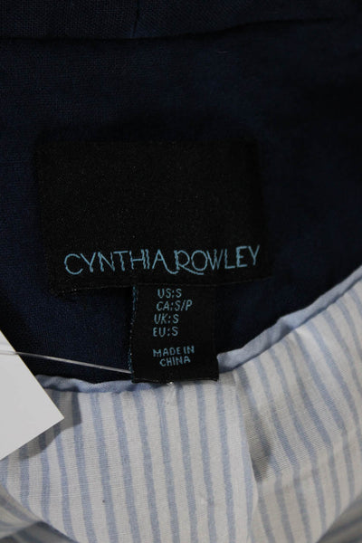 Cynthia Rowley Womens Linen Open Front Lined Jacket Blue Size S