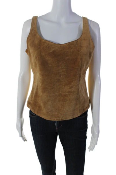 Margaret Godfrey Womens Suede Scoop Neck Sleeveless Tank Top Brown Size M