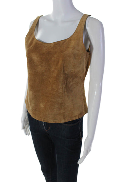 Margaret Godfrey Womens Suede Scoop Neck Sleeveless Tank Top Brown Size M