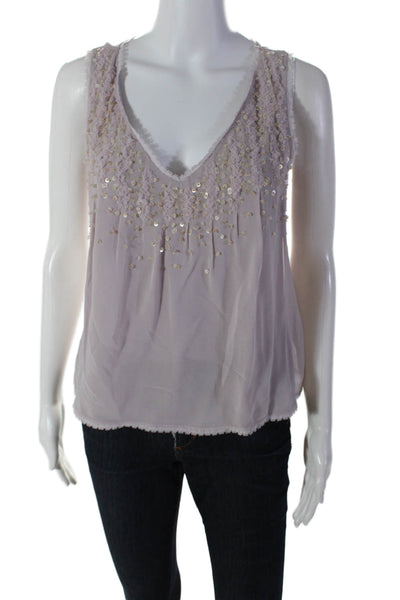 Lafayette 148 New York Womens Silk V Neck Sequin Tank Blouse Lilac Size 4