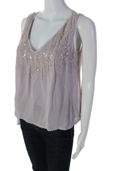 Lafayette 148 New York Womens Silk V Neck Sequin Tank Blouse Lilac Size 4