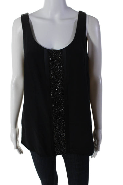 Lafayette 148 New York Womens Silk Scoop Neck Beaded Tank Blouse Black Size M