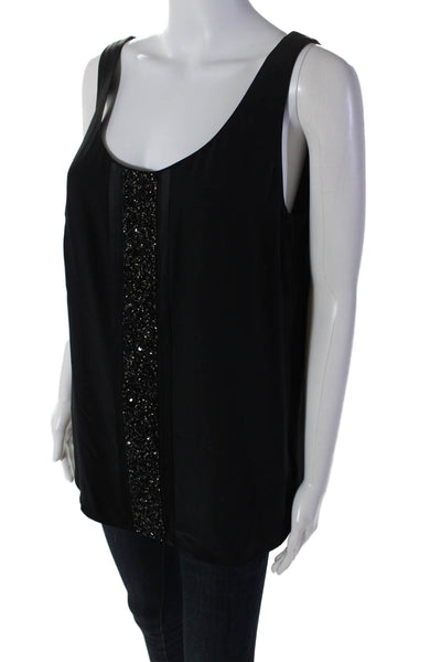 Lafayette 148 New York Womens Silk Scoop Neck Beaded Tank Blouse Black Size M