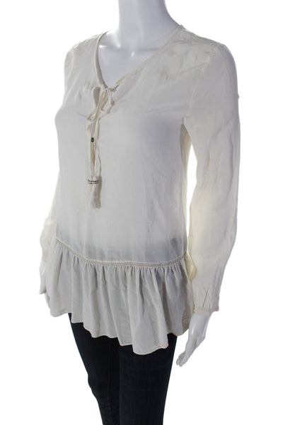 Calypso Saint Barth Womens Silk Long Sleeve Button Up Blouse White Size XS