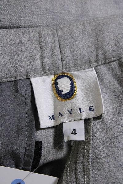 Mayle Womens Zipper Fly Mid Rise Pleated Cuffed Cropped Pants Gray Wool Size 4