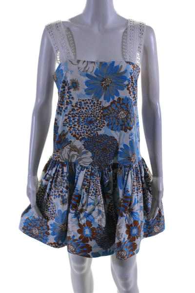 AMUR Womens Back Zip Lace Strap Floral Mini A Line Dess Blue White Size 4