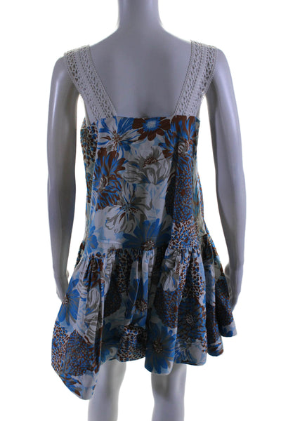 AMUR Womens Back Zip Lace Strap Floral Mini A Line Dess Blue White Size 4