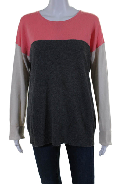Aqua Cashmere Womens Cashmere Colorblock Crewneck Knit Top Gray Size L