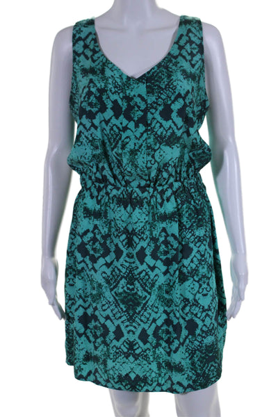 Nell Womens Silk Geometric Print Pleated V-Neck Sleeveless Dress Green Size 6