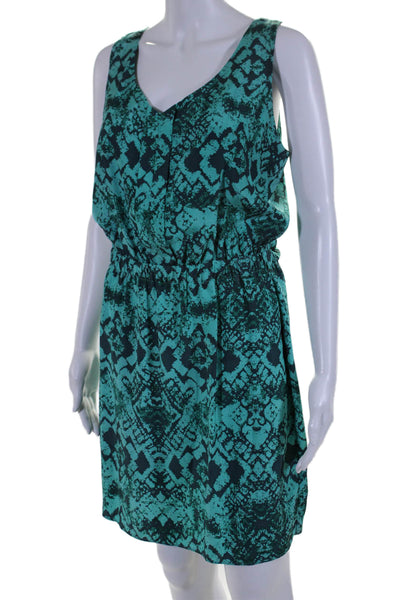 Nell Womens Silk Geometric Print Pleated V-Neck Sleeveless Dress Green Size 6