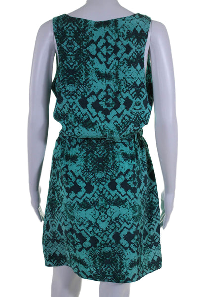 Nell Womens Silk Geometric Print Pleated V-Neck Sleeveless Dress Green Size 6