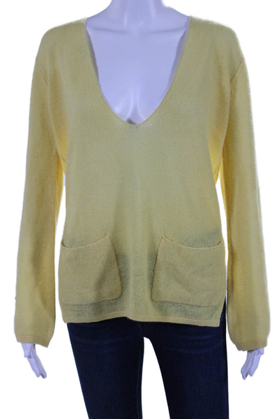 Minnie Rose Womens Cashmere Long Sleeve Pullover Sweater Top Yellow Size S