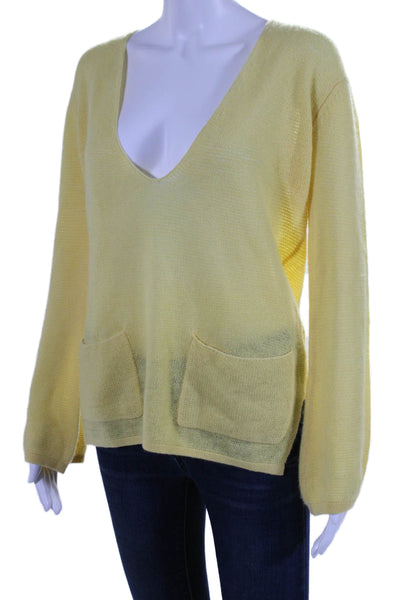 Minnie Rose Womens Cashmere Long Sleeve Pullover Sweater Top Yellow Size S