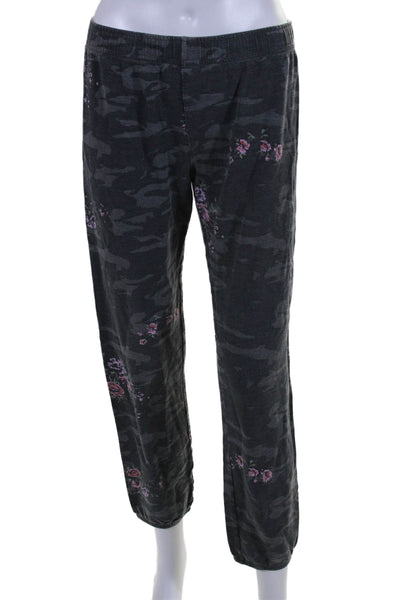 Monrow Womens Floral Elastic Waist Mid-Rise Tapered Sweatpants Gray Size s