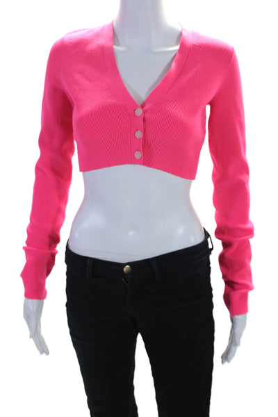 Helmut Lang Womens Three Button Ribbed Cropped Cardigan Sweater Pink Size Small