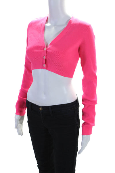 Helmut Lang Womens Three Button Ribbed Cropped Cardigan Sweater Pink Size Small