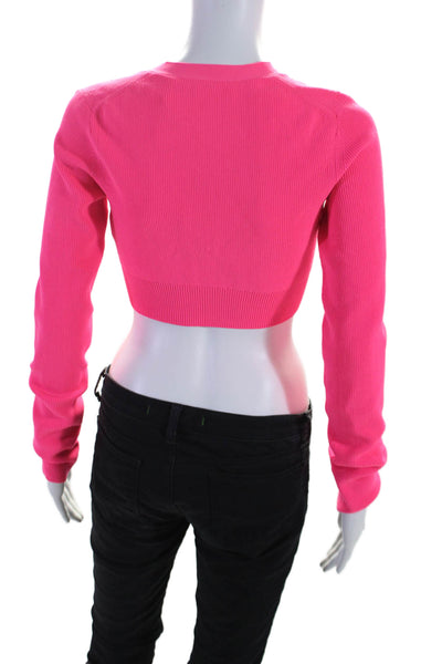 Helmut Lang Womens Three Button Ribbed Cropped Cardigan Sweater Pink Size Small