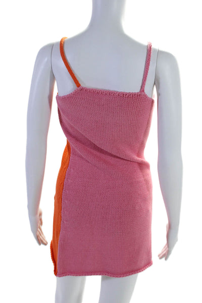 Tach Clothing Womens Sleeveless V Neck Crochet Knit Mini Dress Orange Pink XS