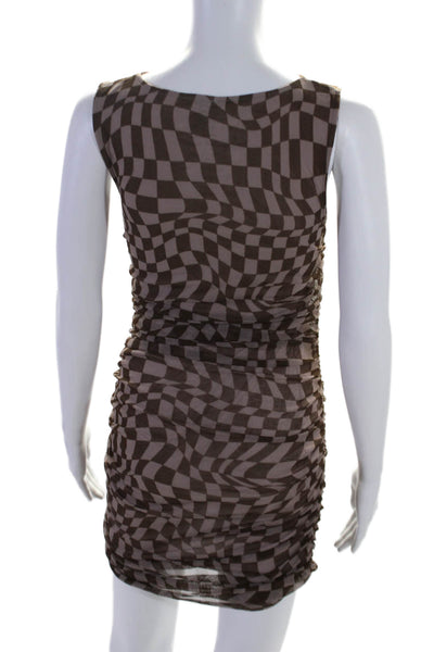 Urban Outfitters Womens Sleeveless Boat Neck Mesh Check Dress Brown Size Small