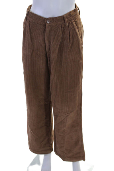 Reformation Womens Zipper Fly High Rise Wide Leg Corduroy Pants Brown Size 24