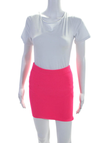 Helmut Lang Womens Elastic Waistband Ribbed Mini Skirt Neon Pink Size XS