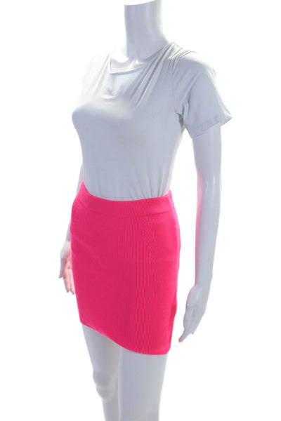 Helmut Lang Womens Elastic Waistband Ribbed Mini Skirt Neon Pink Size XS