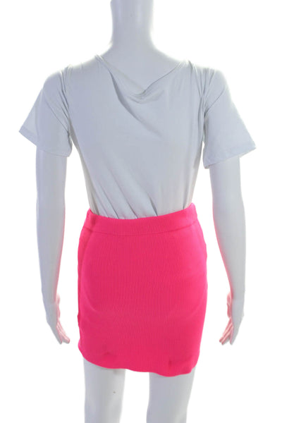 Helmut Lang Womens Elastic Waistband Ribbed Mini Skirt Neon Pink Size XS